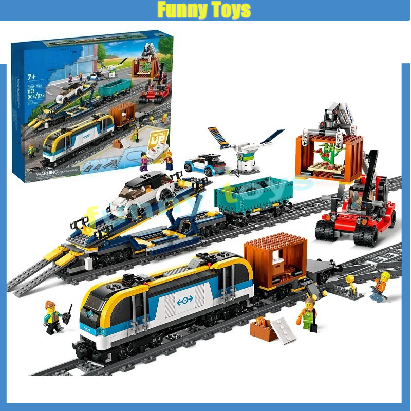 60336,รถไฟขนส่ง,บล็อกตัวต่อเมืองคอนเทนเนอร์รถบรรทุกพื้นเรียบของเล่นของขวัญสําหรับเด็กชายและเด็กหญิง