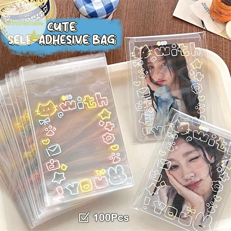 HdmNatalie 100 ชิ้นการ์ตูน Graffiti ลูกแมว Self-Adhesive กระเป๋า Candy อาหารบรรจุภัณฑ์การ์ดกระเป๋าขน