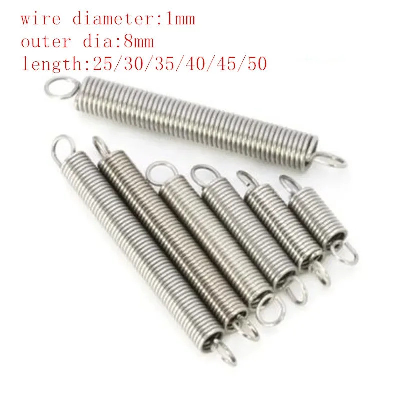 2pcs 1.0*8/10/12*L 1.0mm stainless steel Tension spring with a hook extension outer dia 8mm spring l