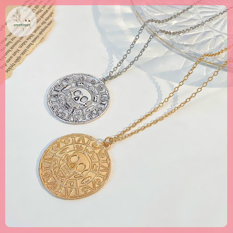 UU Pirates Of The Caribbean Aztec สร้อยคอเหรียญทอง Retro Skull จี้ Punk Hip Hop สร้อยคอ VN