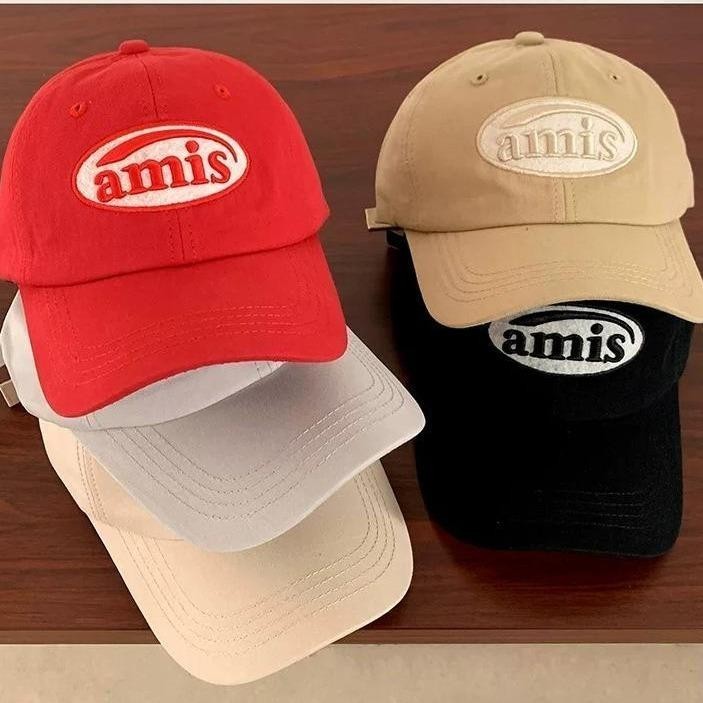 Miss_J พร้อมส่งจากกทม🎀 หมวกเบสบอลสีแดง แฟชั่นสไตล์เกาหลี amisงานปักตัวอักษร