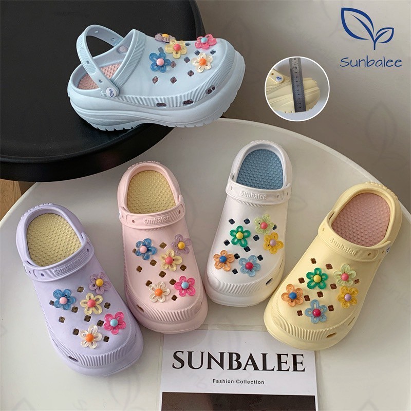 SUNBALEE 🍭 SUN8694 รองเท้าหัวโต  สีพาสเทล แถมตัวติดน่ารัก มีสายรัดส้น น้ำหนักเบา ใส่สบาย สินค้าพร้อมส่ง