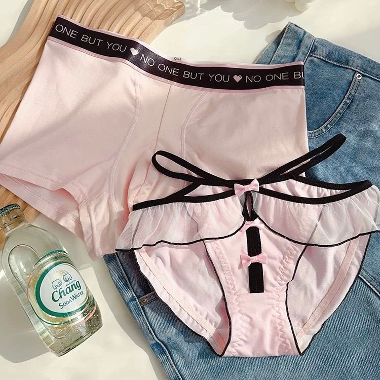 粉黑佳人性感蕾丝中腰三角裤情侣内裤一男一女纯欲风女生三角裤Couple Underwear for One Man and One Woman25.11.26