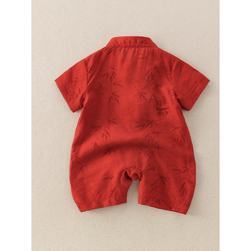 ปีใหม่ทารกแรกเกิด กี่เพ้า เด็กแขนสั้นผ้าฝ้ายไม้ไผ่พิมพ์ ชุดจั๊มสูท ส่งถุงไม้ไผ่สีแดง - รูปที่ 2