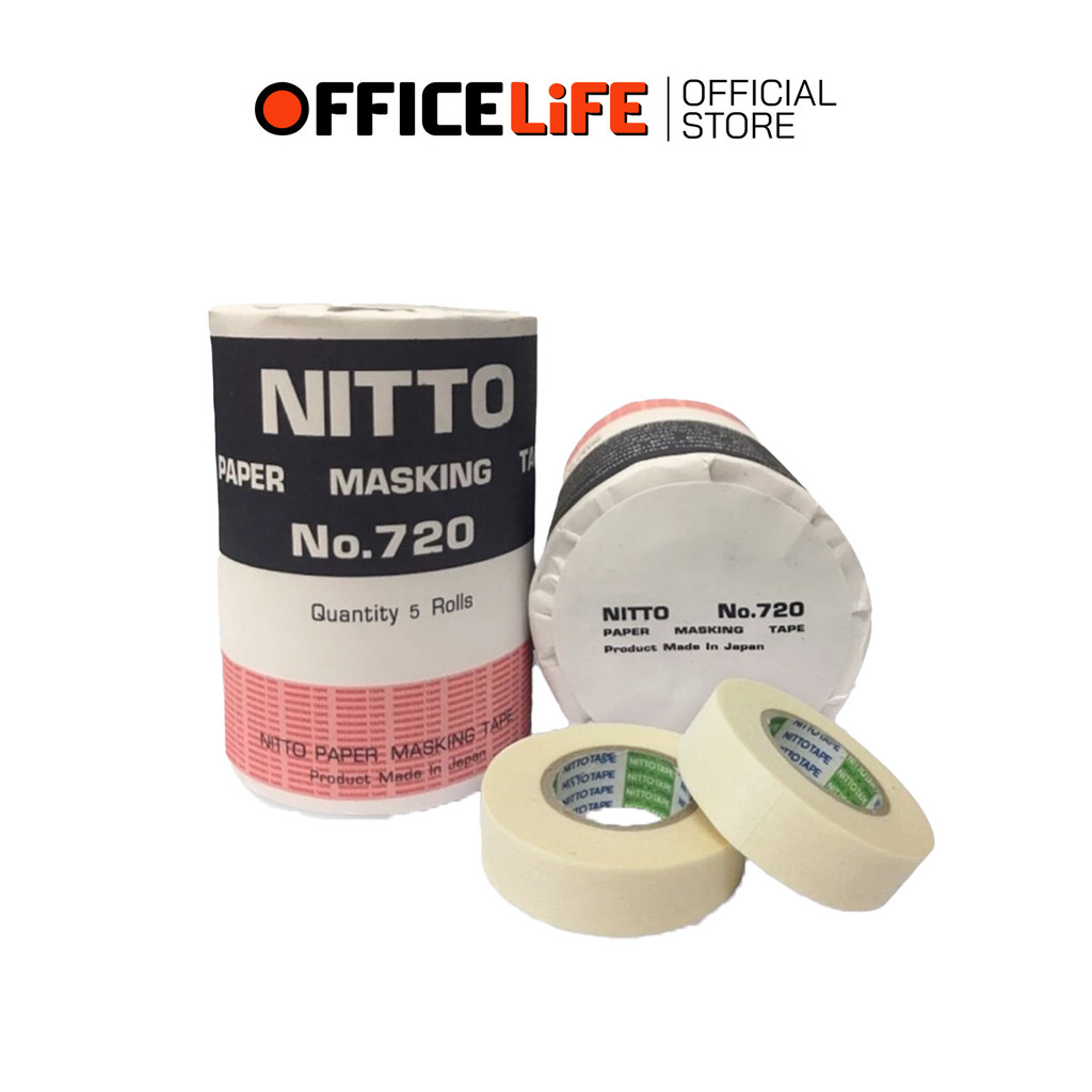 NITTO (นิตโต้) เทปกระดาษ เทปกาวย่น กาวย่น กระดาษลอกลาย Paper Masking Tape No.720 ยาว 18 เมตร ( 5 ม้ว