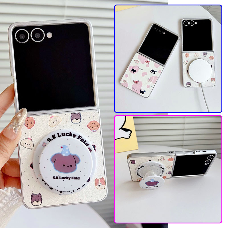 น่ารักการ์ตูน Puppy Cat ขาตั้งแม่เหล็กสําหรับ Samsung Galaxy Z Flip 7 Flip 7FE Z Flip 5 Z Flip 4 ฝาค
