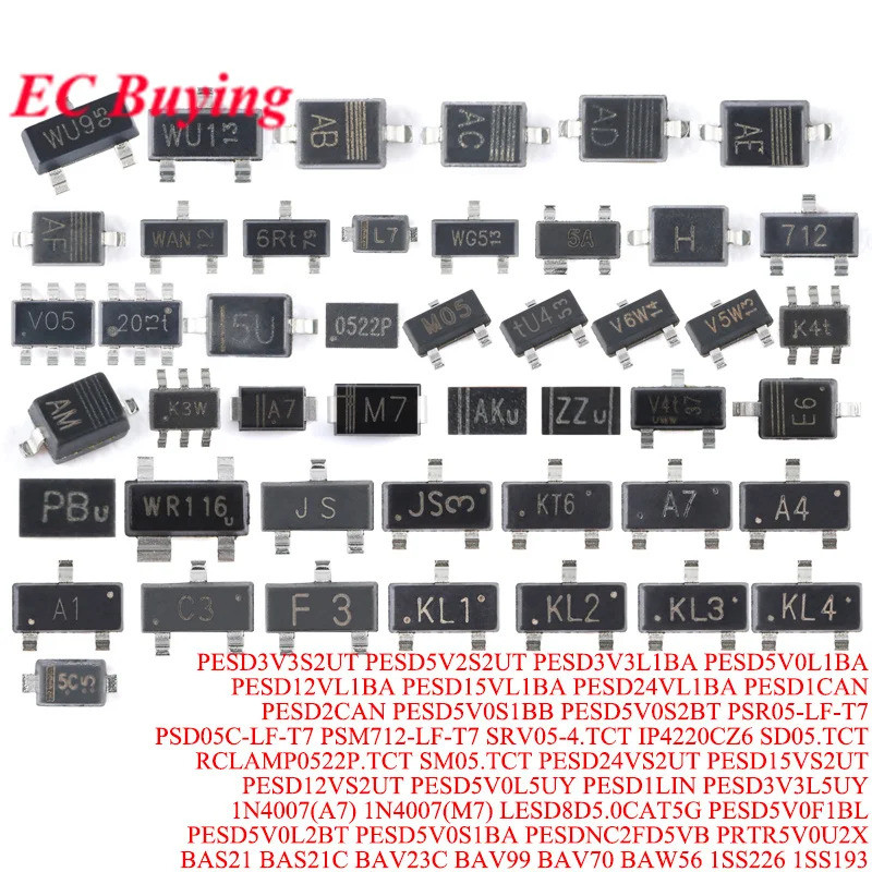 5-50 ชิ้น PESD2CAN PESD5V0S1BB PESD5V0S2BT PSR05-LF-T7 PSD05C-LF-T7 PSM712-LF-T05-4.TCT IP4220CZ6 SD