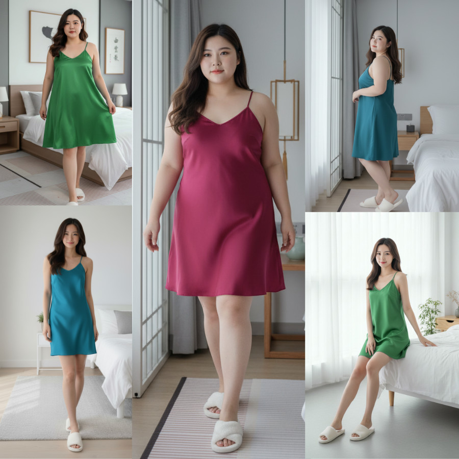 ชุดนอนสายเดี่ยวสุดละมุน  เดรสนอนผ้าเบา ไม่ร้อน ใส่แล้วหลับสบาย Q528 L-XL-4XL