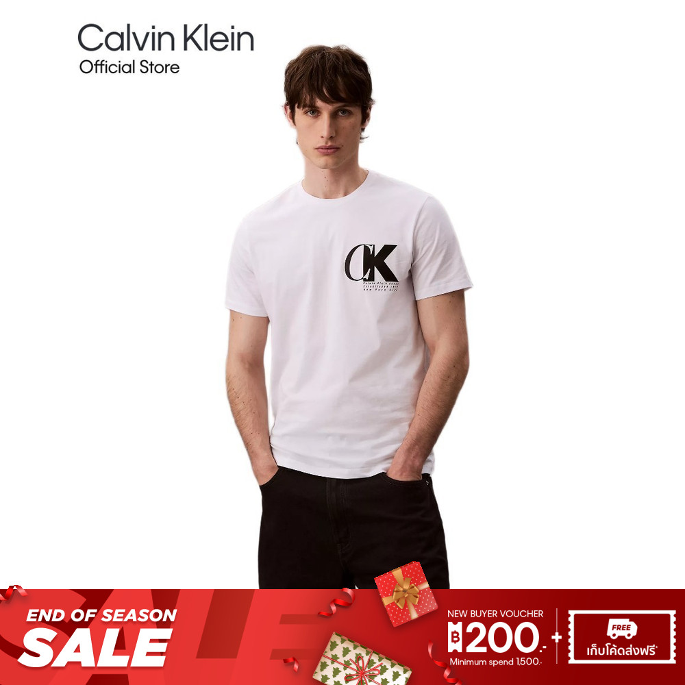 CALVIN KLEIN เสื้อยืดคอกลมแขนสั้นผู้ชาย Monogram Logo Sport Graphic ทรง Regular รุ่น 4RC837G YAA - สีขาว