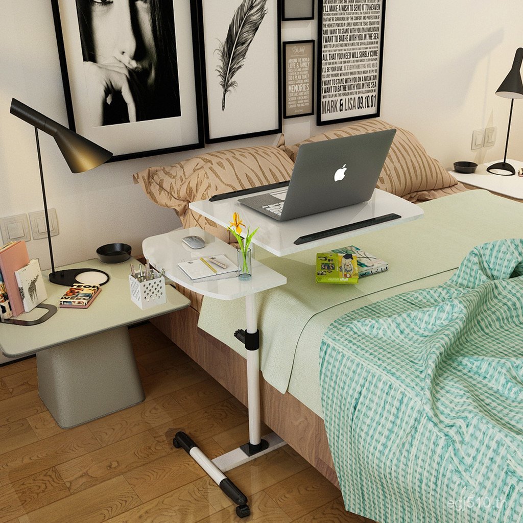 โต๊ะแล็ปท็อป 360 องศากระจายความร้อน Double Lift ตาราง Place-Mounted Movable หมุนโต๊ะข้างเตียง Lazy J
