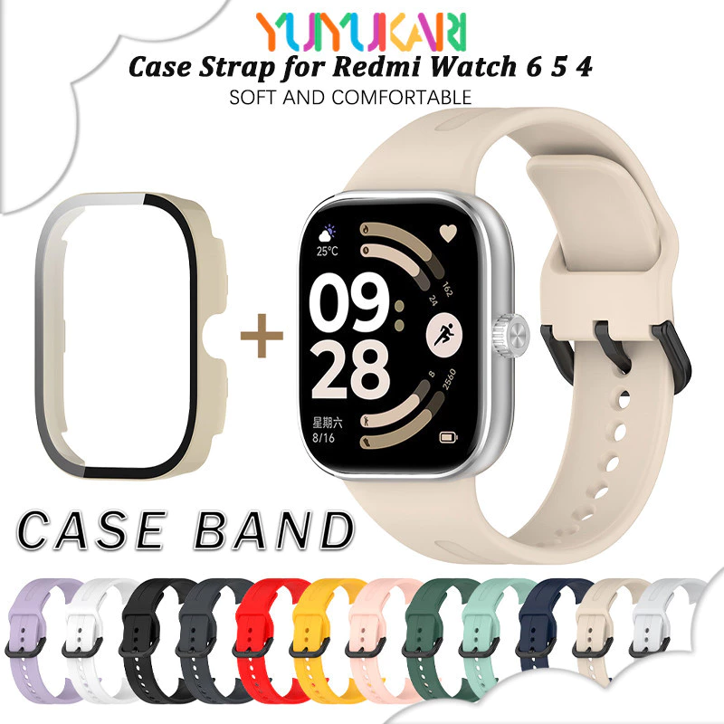 กระจกนิรภัยกรณีพีซีสายรัดซิลิโคนสำหรับนาฬิกา for Redmi Watch 6 5 4 สายรัดยางป้องกันหน้าจอสำหรับนาฬิกา for Redmi Watch 5