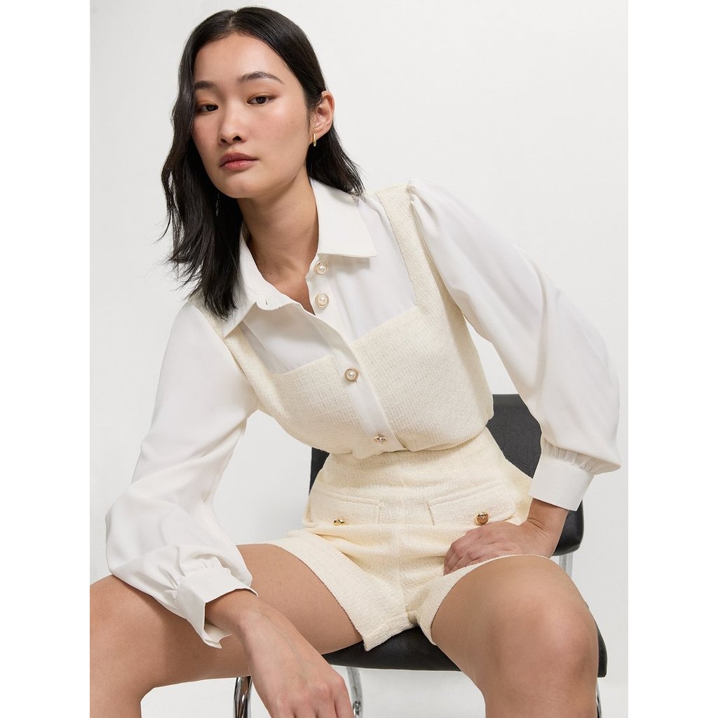 [Pomelo] เสื้อทวีตแต่งกระดุมมุก / Tweed Pearl Button Top