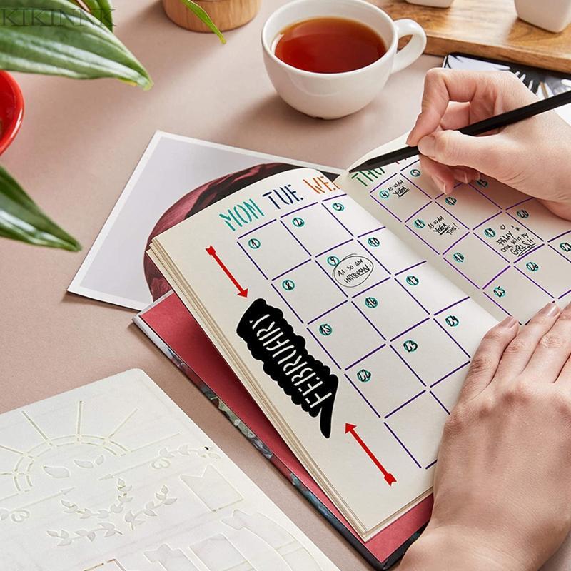 KIKIN 20 ชิ้น Journal Stencils สําหรับ Planner Journal สมุดบันทึกไดอารี่สมุดภาพตาราง
