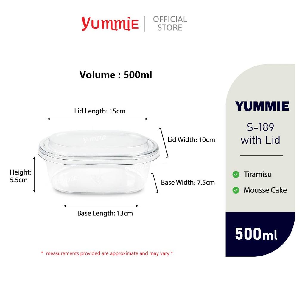YUMMIES-189/W350/W092 Bekas Tiramisu [ 25 ชุด] กล่องใส่อาหาร PET พลาสติกแบบใช้แล้วทิ้ง|ส-189|ว-350|W