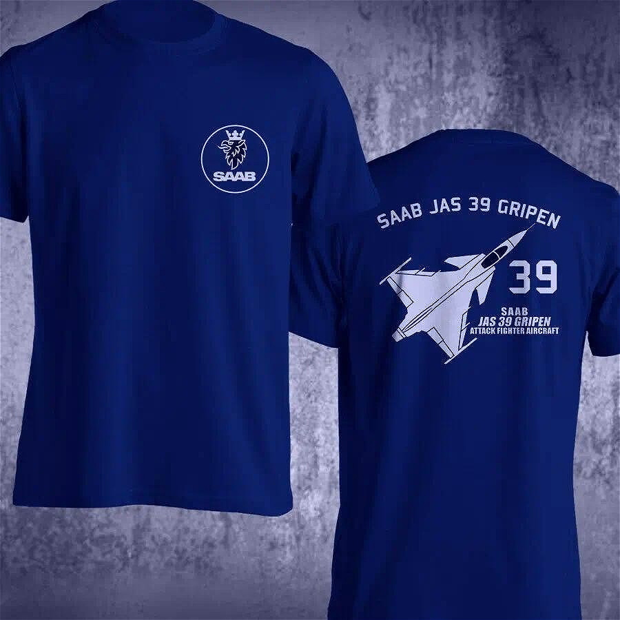 【Swedish Saab Jas 39 Gripen】 เสื้อยืดสีดำผู้ชาย plus size t shirt  สำหรับผู้หญิงและผู้ชาย สกรีนเสื้อ