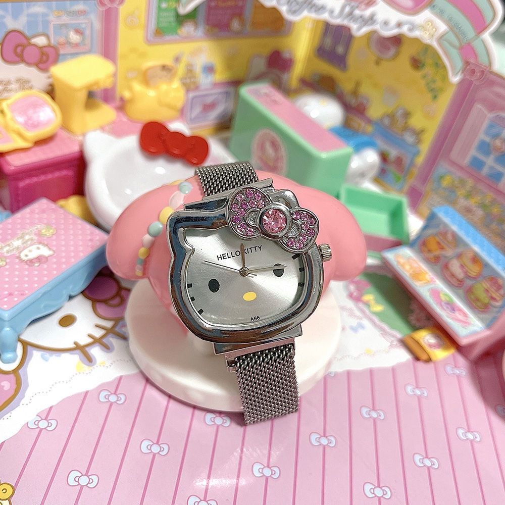 Little Red Book hellokitty Cat Watch Cartoon y2k Cute Diamond-Studded Wrist Watch Couple Girlfriend 