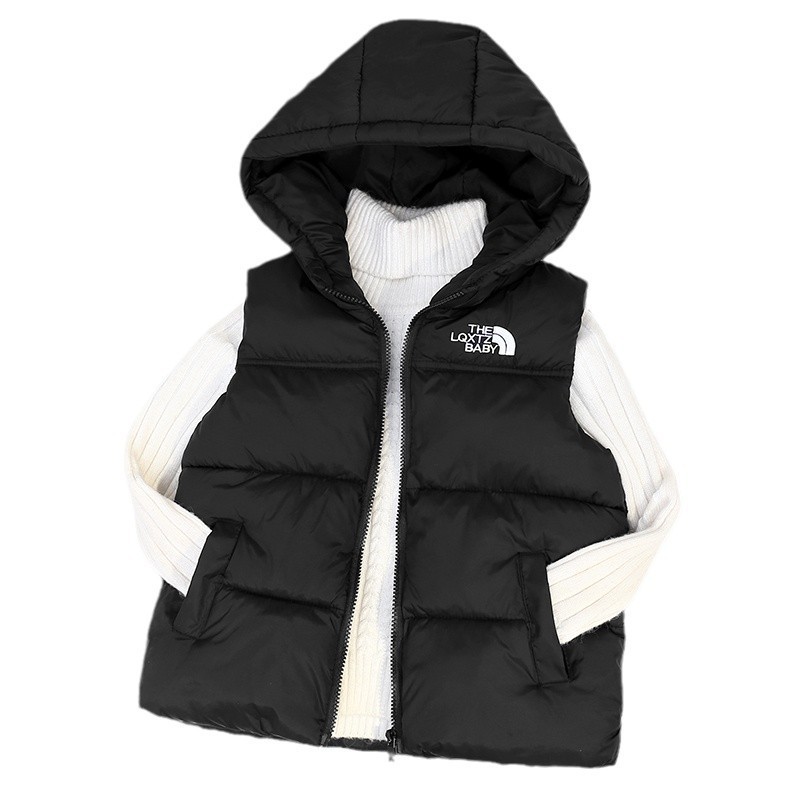 เสื้อกั๊กผ้าฝ้ายขนเป็ดสำหรับเด็ก มีฮู้ดและแขนกุด อินเทรนด์ - รูปที่ 2