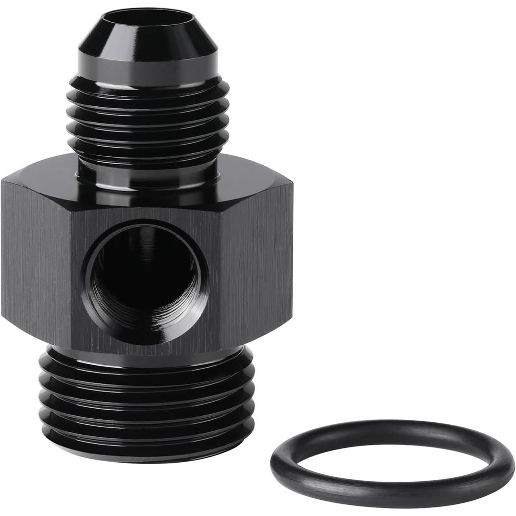 6AN Male Flare to 8AN -8 ORB Male with 1/8 NPT Gauge Port Fuel Pressure Fitting Adapter Aluminum Bla