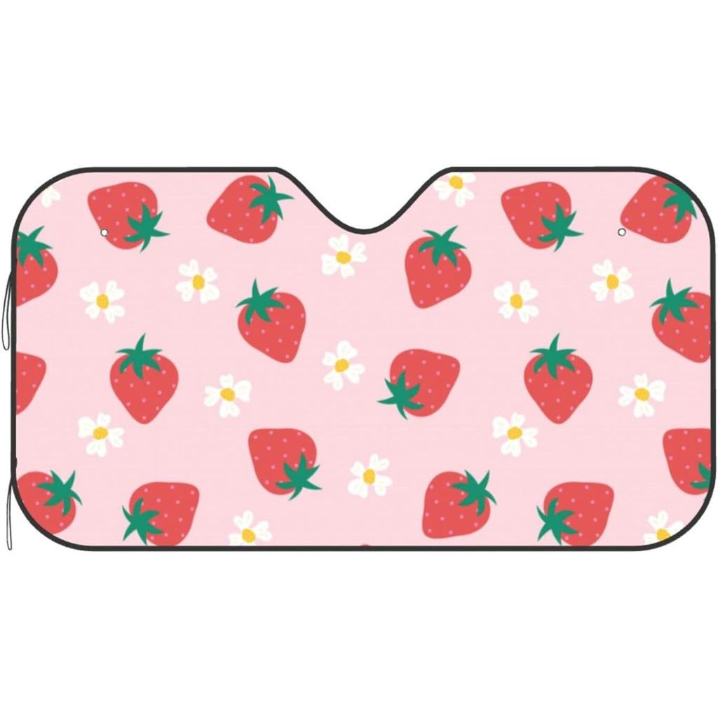 Strawberry Flowers Car Windshield Sunshade Foldable Sun Visor Front Window Sun Shade Cover for Car T