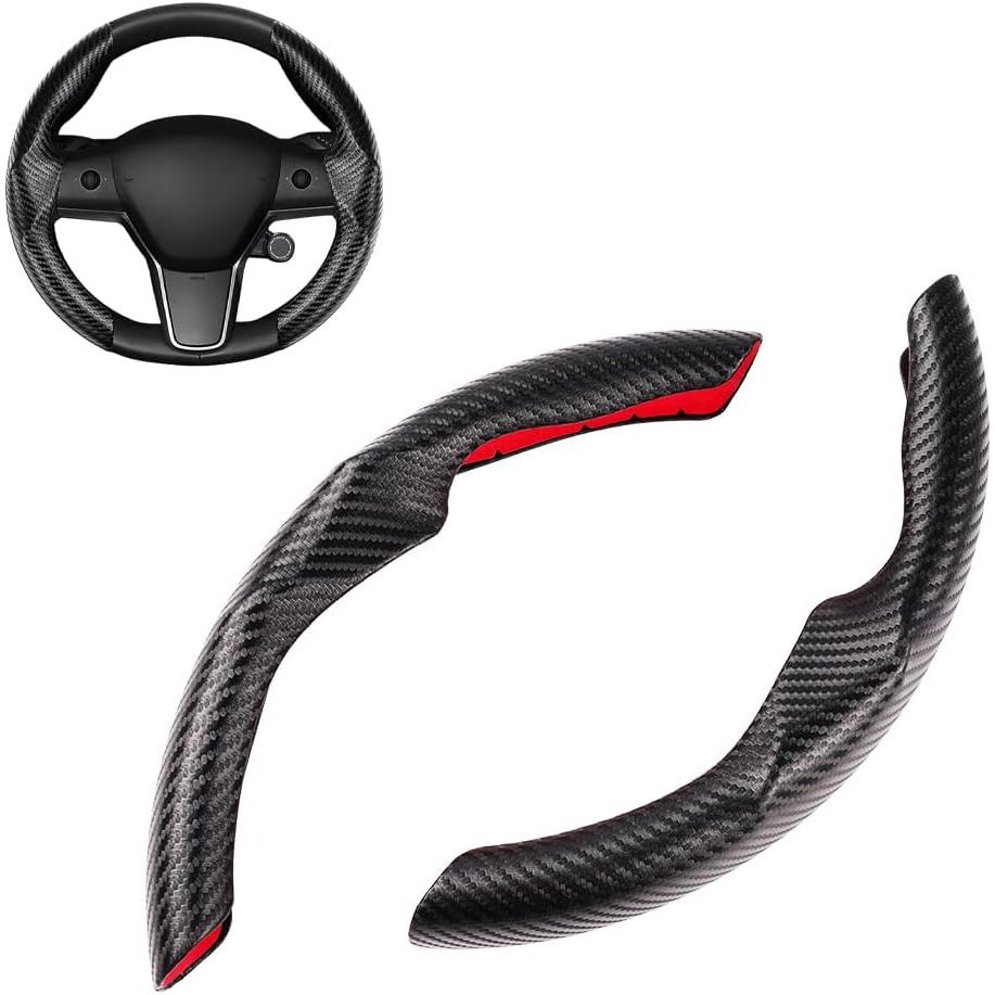 Black Steering Wheel Cover for Tesla Model 3/Y 2016-2025 2026 Juniper/Highland | Non-Slip, Segmented