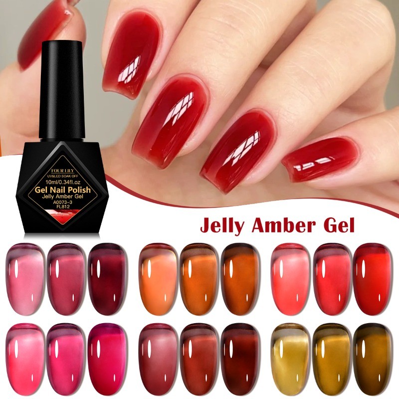 FOUR LILY6colors Jelly Amber Gel โปร่งแสง Nail Art Uv Gel ติดทนนาน Soak Off 10ml