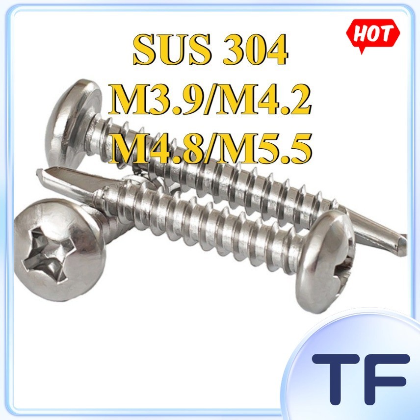 Krus na bilugang ulo na may pad สกรูหัวแบนแตะตัวเองSUS304 M3.9/M4.2/M4.8/M5.5 [TF-FC-1]