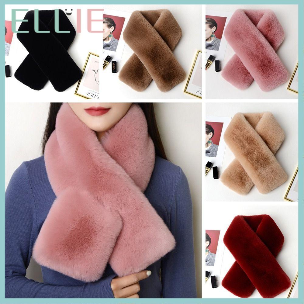 ELLIE ผ้าพันคอขนกระต่ายเทียมหนา สไตล์วินเทจ ให้อบอุ่นในฤดูหนาว