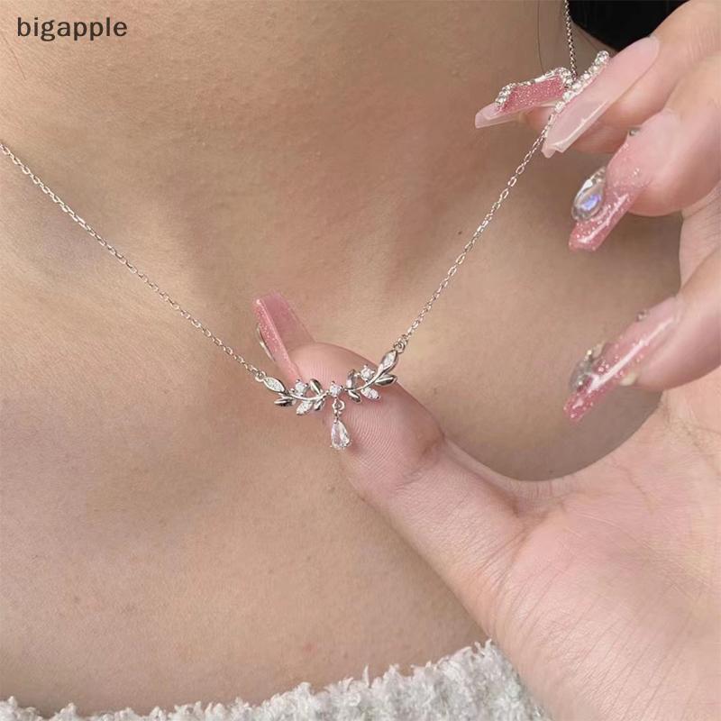 Bigapple คริสตัลใบหยดน้ําจี้สร้อยคอสีเงินเพทายคอโซ่สําหรับแฟน RDG