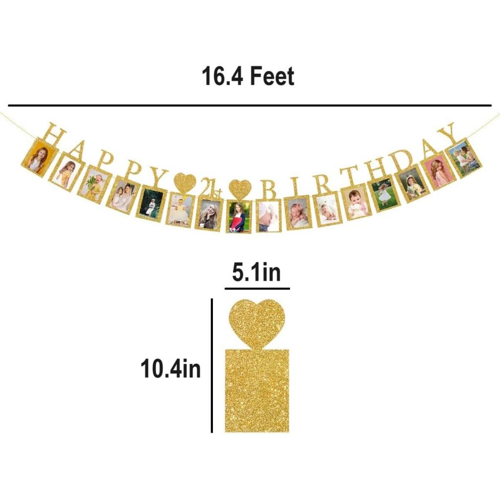 Happy 21st Birthday Photo Banner 21 Year Old Party Decorations, Twenty-one Birthday Picture Frame Ba