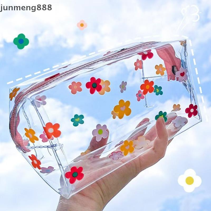 Junmeng888 PU กระเป๋าเครื่องสําอางกันน้ําแบบพกพาความจุขนาดใหญ่ใสล้างกระเป๋ากระเป๋าเดินทาง Frosted Co