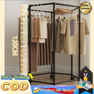 Hexagonal Rotating Clothes Rack Tool Free Assembly with Wheels for Mobile Storage