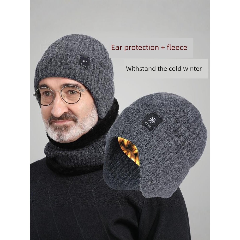 ฤดูหนาวหมวกอบอุ่นสําหรับวัยกลางคนและผู้สูงอายุฤดูหนาวถักป้องกันหูหมวกสําหรับคนชราพ่อคุณปู่หนาผู้ชายห