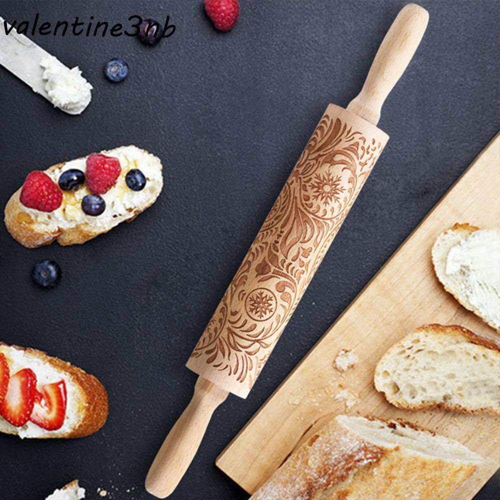 GIZMO ลายนูน Rolling Pin, เลเซอร์แกะสลักไม้เนื้อแข็งลูกกลิ้งแกะสลัก, อุปกรณ์เบเกอรี่ Elk Snowflakes 