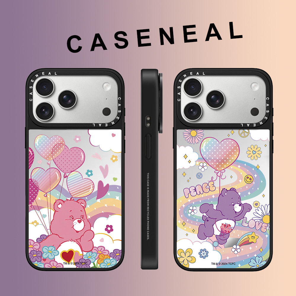 CASENEAL Graffiti การ์ตูน Love บอลลูน Rainbow หมีกระจกเคสโทรศัพท์สําหรับ iPhone 17 Pro Max 16 ProMax 15Pro 14 Plus 13 12 11 โทรศัพท์กันกระแทกขอบนุ่ม hard กรณีป้องกัน