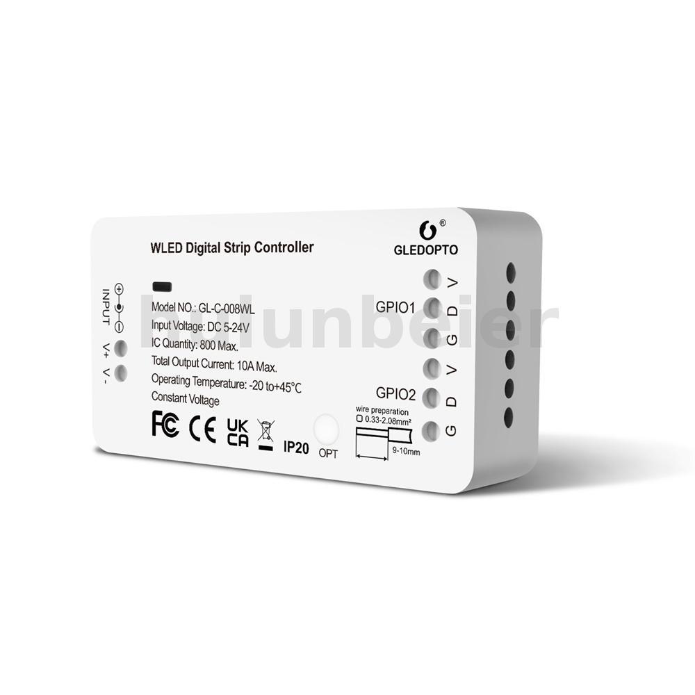 GLEDOPTO WLED Strip Light Controller 5-24V WS2812B WS2811 SK6812 TM1814 WS2813 WS2815 RGBIC LED Digi