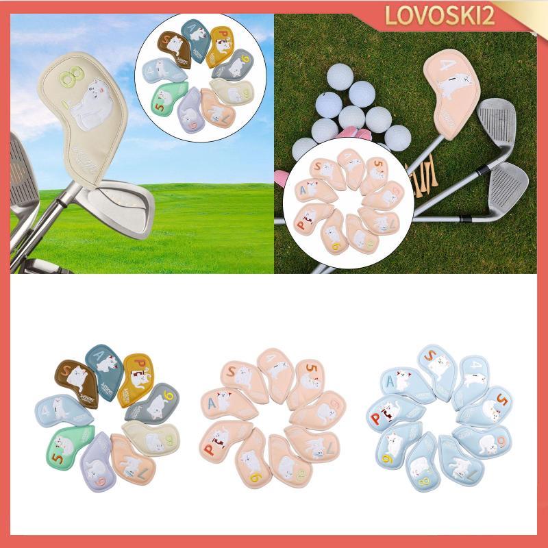 [Lovoski2] 9 ชิ้นกอล์ฟคลับ Headcovs กอล์ฟเหล็ก Covs ชุดแผ่นป้องกันแฟชั่น Protector ของขวัญสําหรับ Cl