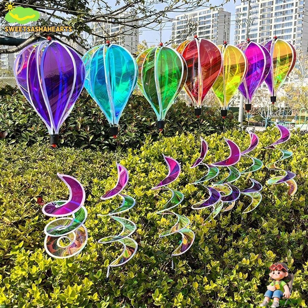 SWEETSASHA Rainbow Hot Air Balloon, 43.3 นิ้วความสูงหมุนเลื่อม Wind Spinners,ทุกวันตกแต่งวัสดุพลาสติก 4X บอลลูนขนาดยักษ์ Windmill ของเล่นกลางแจ้งใช้