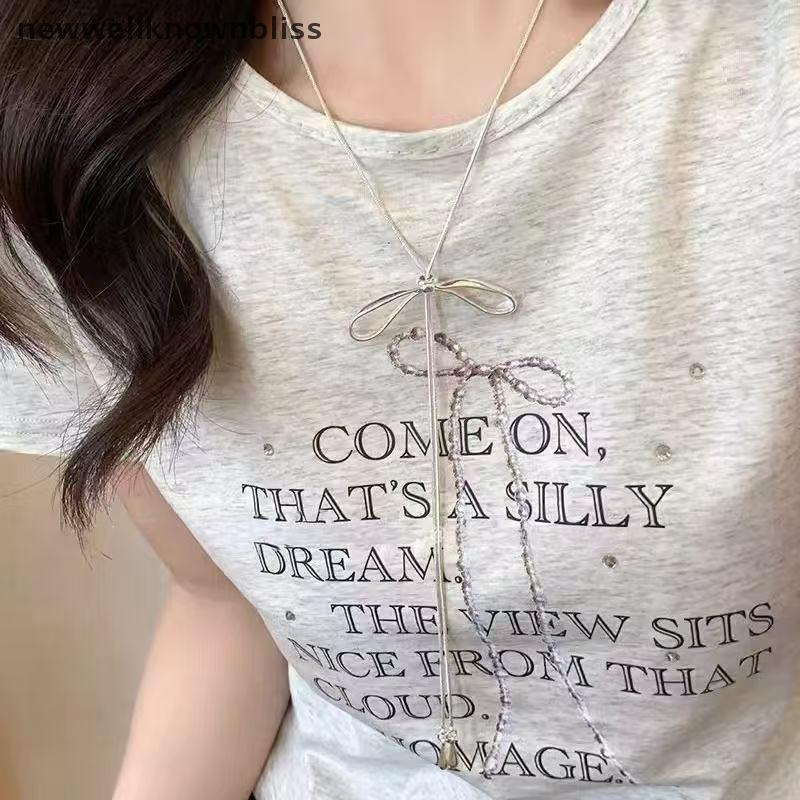 Newwellknownbliss ประณีต Bowknot Drawstring สร้อยคอยาวสําหรับผู้หญิงสาวอเนกประสงค์เสื้อกันหนาวแฟชั่น