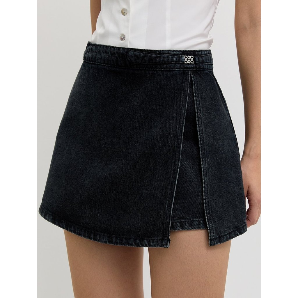 [Pomelo] กระโปรงยีนส์ดีไซน์ผ่าข้าง / Side Slit Denim Skirt