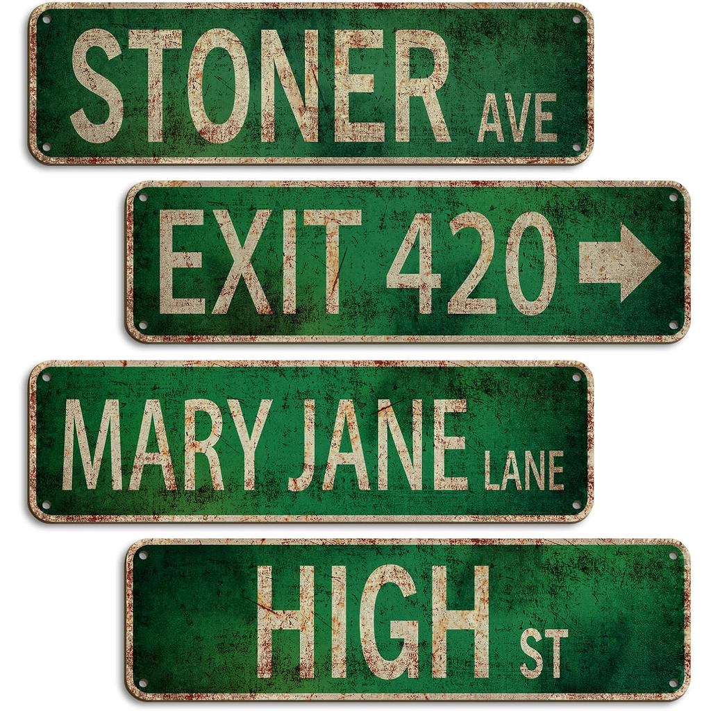 Stoner Avenue Street Sign 4 ป้ายทางออก 420/High St/Mary Jane Lane/Stoner Ave สําหรับตกแต่งห้อง, Dupl