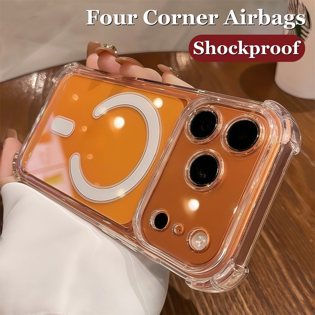 สี่มุมถุงลมนิรภัยกันกระแทกเคสโทรศัพท์สําหรับ ไอโฟน 17 มือโปร สูงสุด 11 12 13 14 15 16 มือโปร สูงสุด บวก ปลอกอ่อนโปร่งใสแม่เหล็กปกหลัง