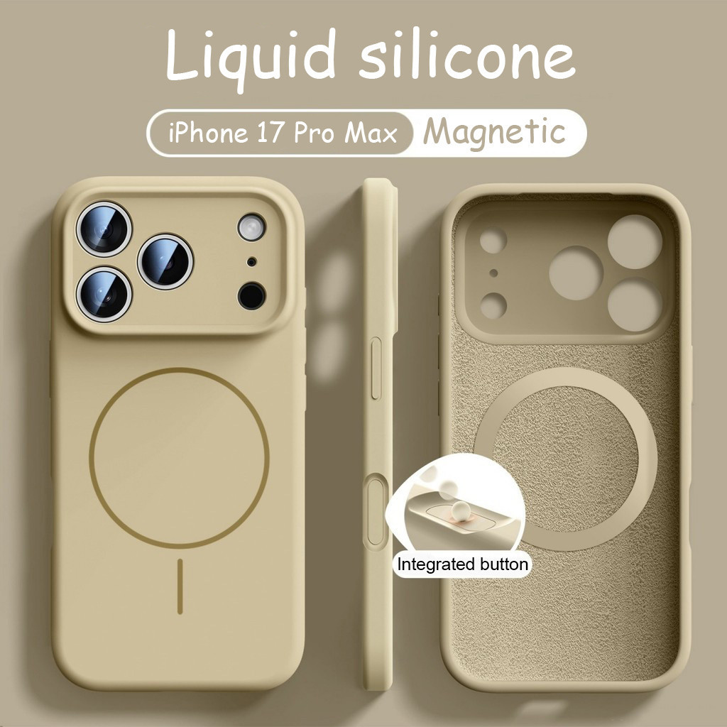 ใหม่ Desert Gold ซิลิโคนเหลวผิว Anti-drop เคสโทรศัพท์แม่เหล็ก iPhone 17 16 15 14 13 Pro Max Precision ป้องกันเลนส์คลุมทั้งหมดกันกระแทก Soft Case