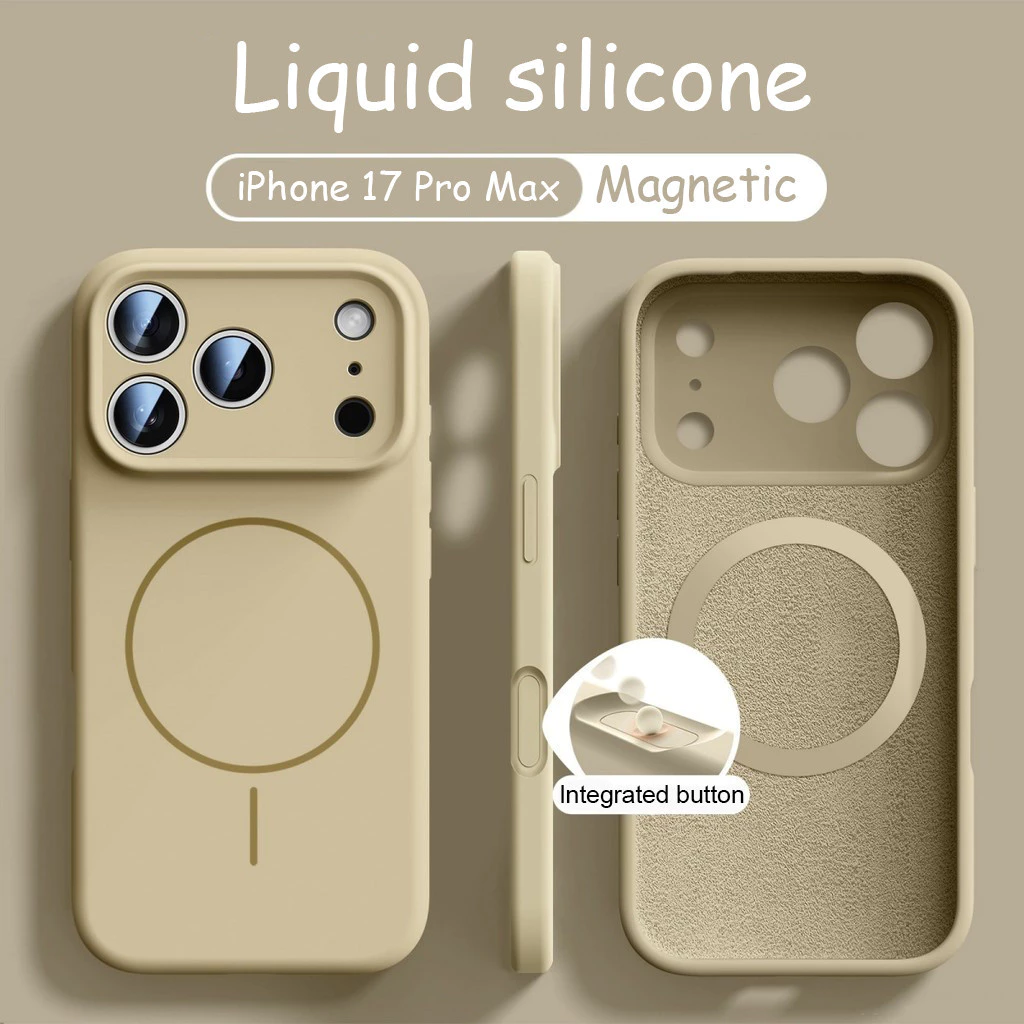 ใหม่ Desert Gold ซิลิโคนเหลวผิว Anti-drop เคสโทรศัพท์แม่เหล็ก iPhone 17 16 15 14 13 Pro Max Precision ป้องกันเลนส์คลุมทั้งหมดกันกระแทก Soft Case