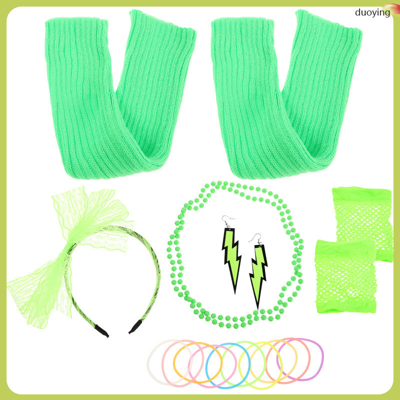 ชุดเครื่องประดับนีออน สร้อยคอยุค80s และต่างหู สีเขียว