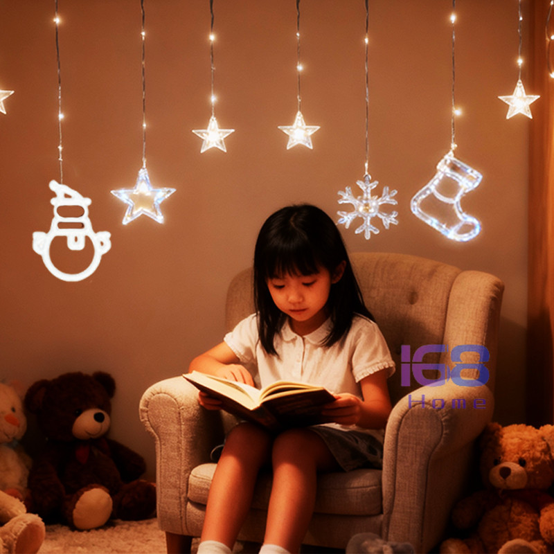 แนะนำ ผ้าม่าน 168home ไฟดาว LED ฮิตติดอินเทรนด์ สำหรับตกแต่งห้องช่วงคริสต์มาส, ชุดไฟประดับผ้าม่านในห้องนอน, มีให้เลือก 3 สี ราคาพิเศษ มีเก็บเงินปลายทาง