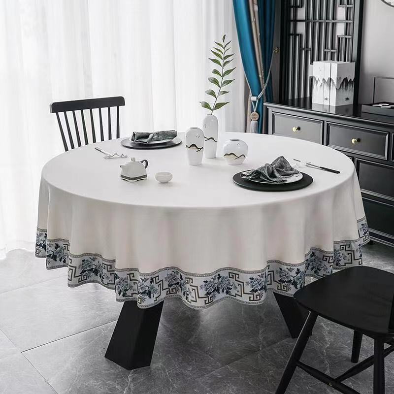 ใหม่สไตล์จีนที่กําหนดเองโต๊ะกลมขนาดใหญ่ผ้าปูโต๊ะโรงแรมร้านอาหารระดับไฮเอนด์ที่เรียบง่ายสไตล์ยุโรปผ้า