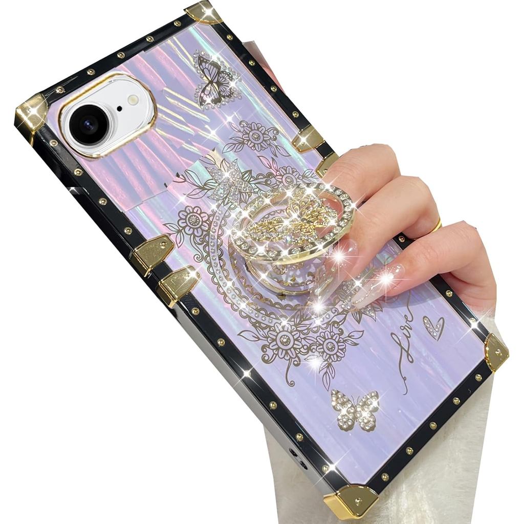 Glitter Kickstand Case for iPhone 16e,Cute Luxury Bling Sparkly Diamond Butterfly Ring Stand Elegant