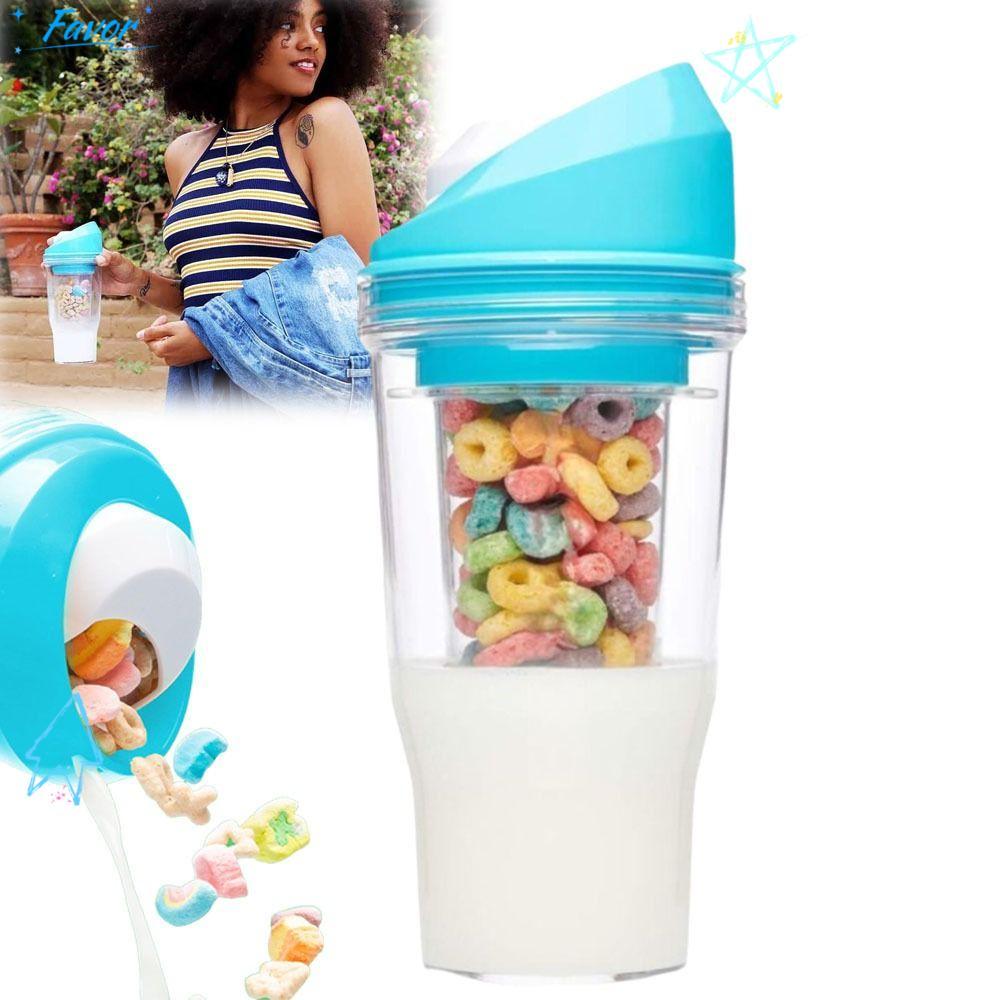 FAVOR ถ้วยซีเรียล, ถ้วยข้าวโอ๊ตพลาสติกแยก, ถ้วยอาหารเช้าสองชั้นป้องกันการรั่วที่สร้างสรรค์ร้อนและเย็นแบบใช้คู่