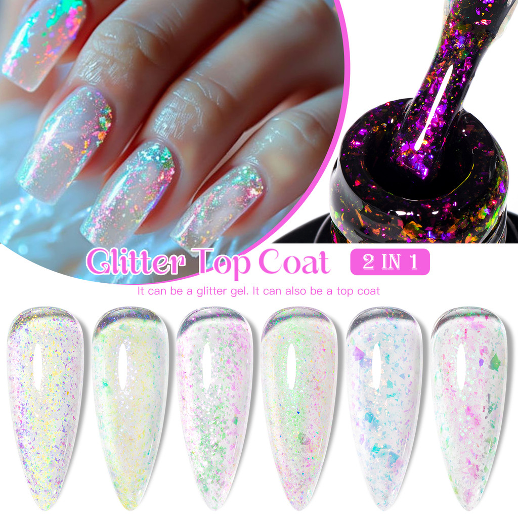 FOUR LILY6pcs เล็บเจล Glitter Top Coat ชุดเล็บ Uv เจล Long-lasting Soak Off 7ml