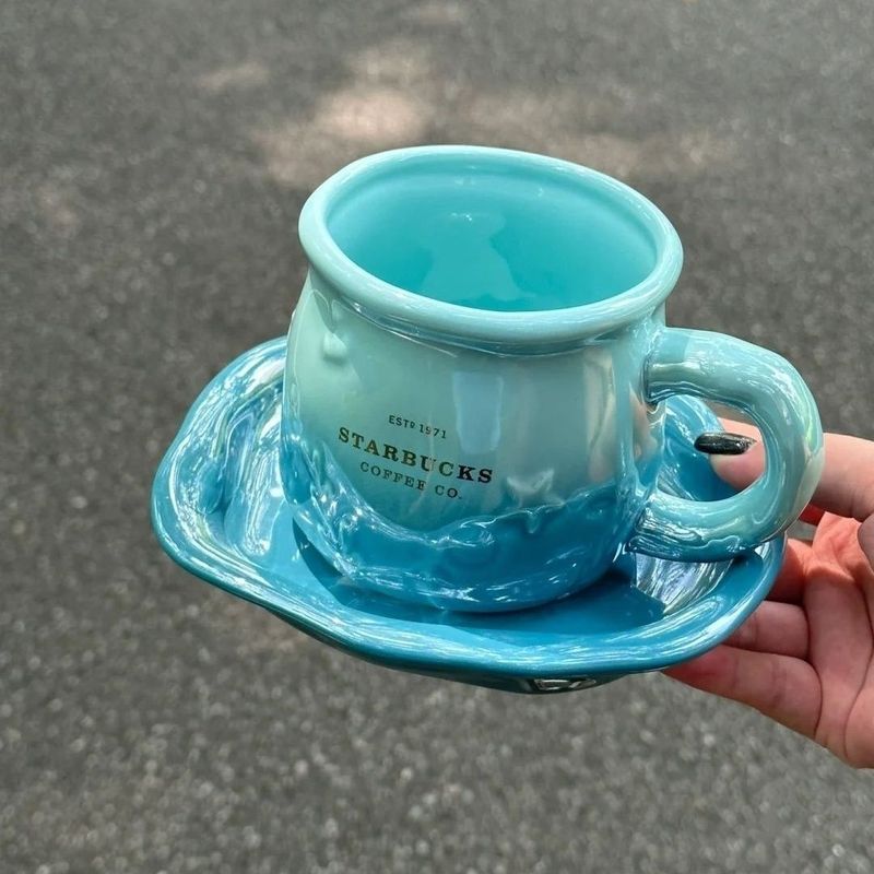 Starbucks 23rd Anniversary Siren Mug Ocean Series Elegant Ceramic Cup Saucer N